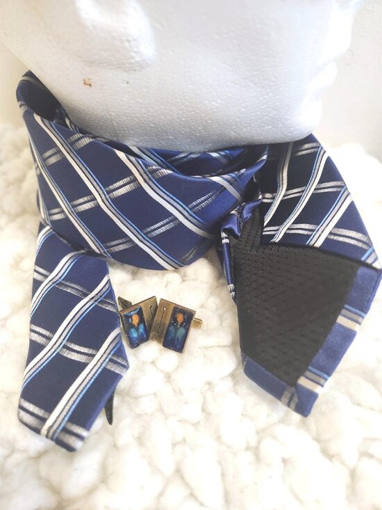 Geoffrey Beene Necktie Blue Floral Cuff Links Fathers Day Gifts - Picture 4 of 5